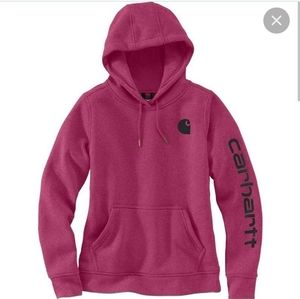 Womens Carhartt logo sleeve sweatshirt, color Beet, size XL